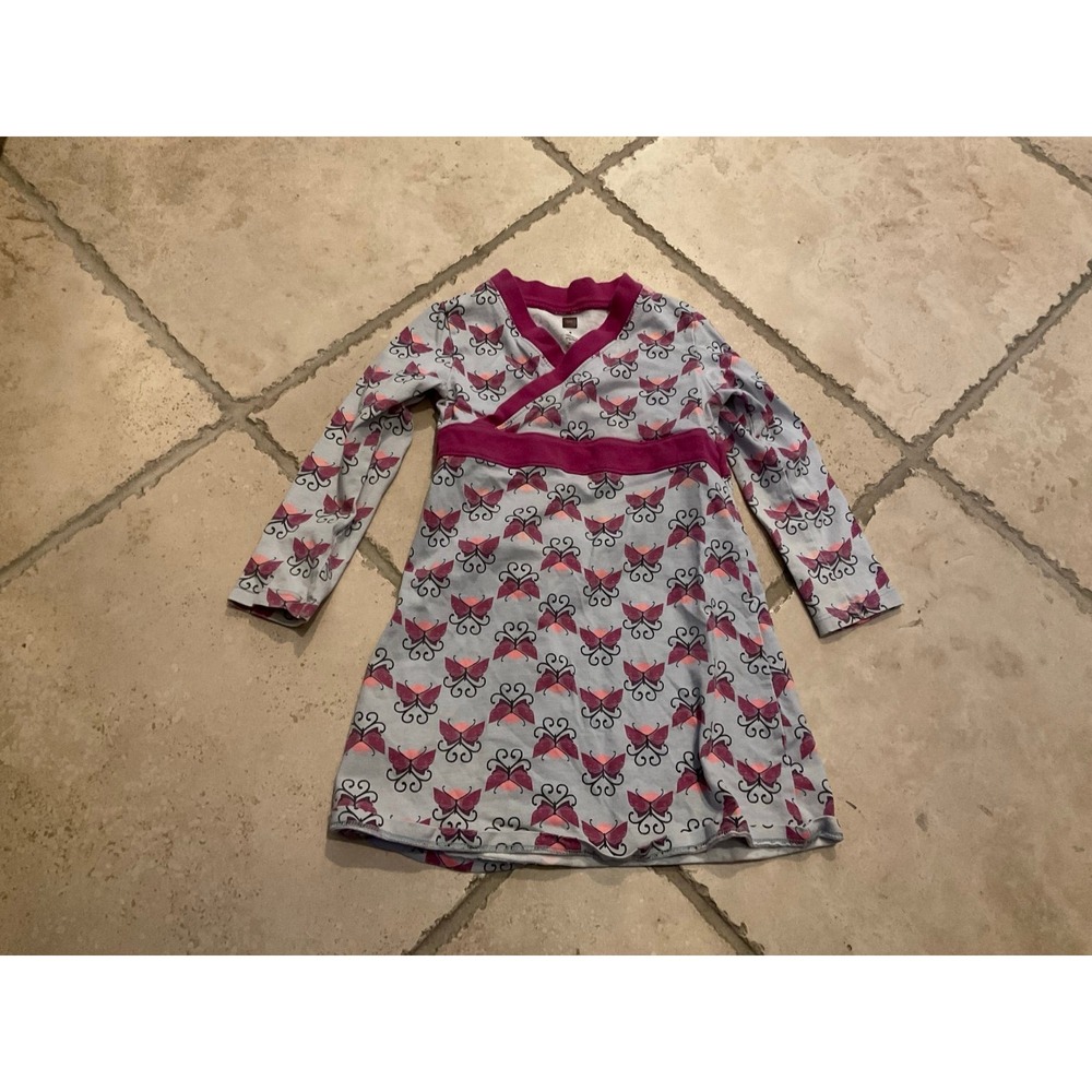 Tea Collection Butterfly Dress - girls size 4 pink cross neck‎ cotton